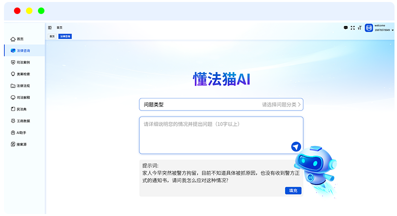 懂法猫AI智能查询界面